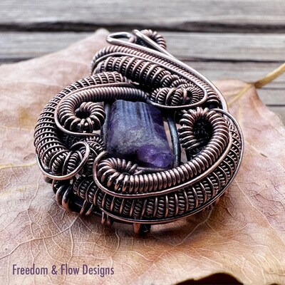 Purple Apatite Copper Handcrafted Wire Wrapped Pendant With Cord Chain - image3